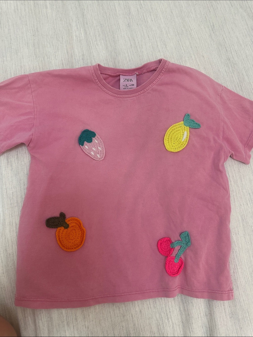 Zara Kids Pink Tee with Colorful Fruit Patches